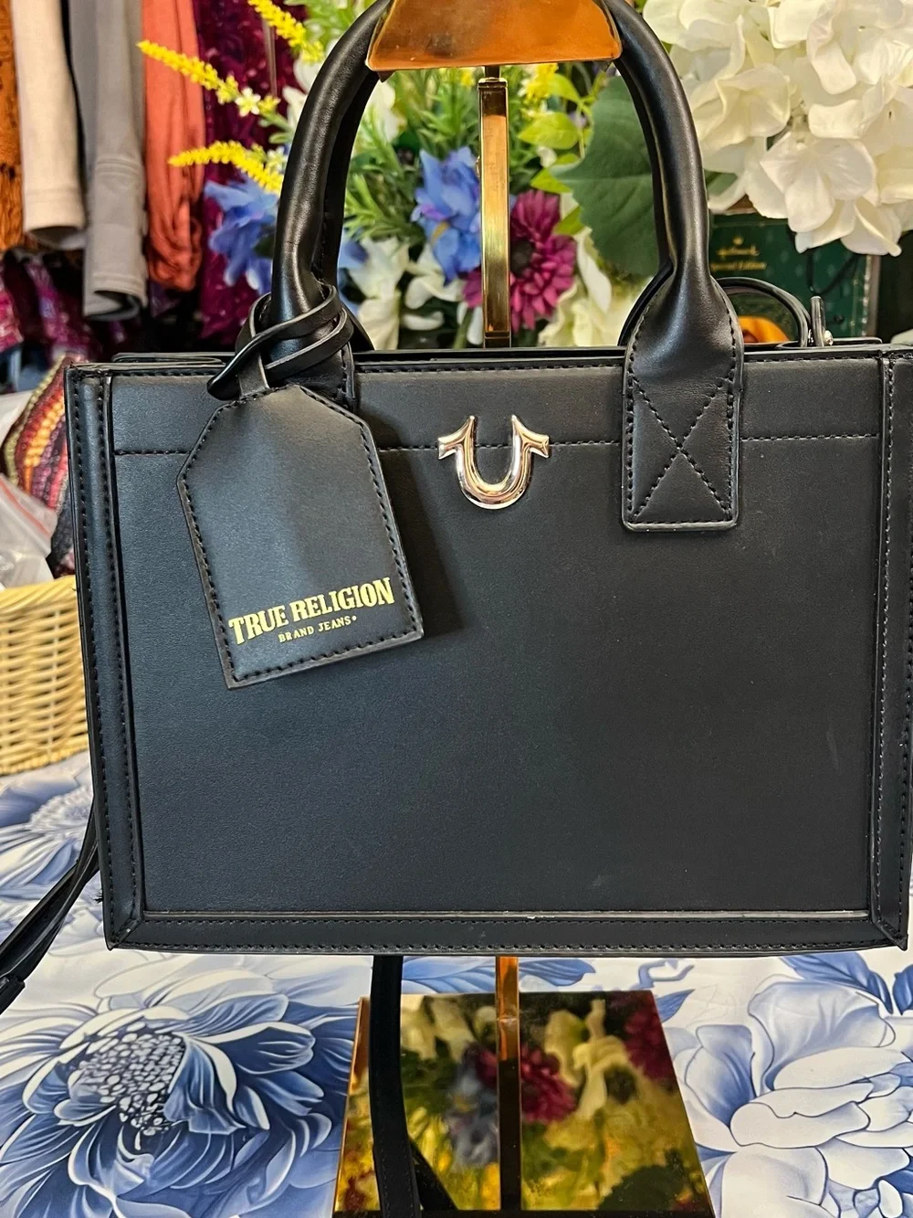 True Religion Modern Edge Black Tote Bag With Crossbody Strap